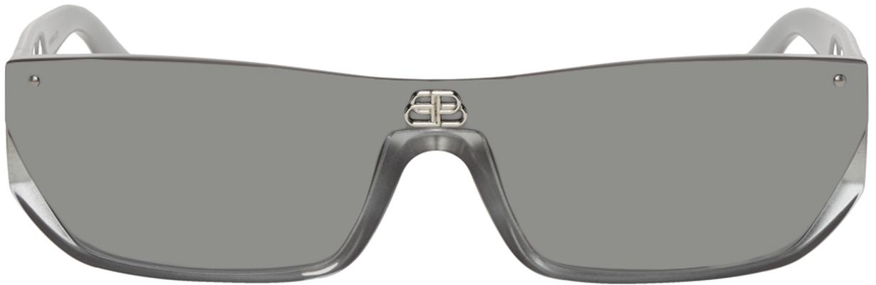 Balenciaga Silver Rectangular Shield Sunglasses