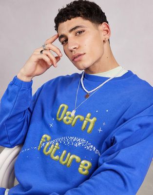 ASOS Dark Future oversized sweatshirt with bubble logo graphic print in bright blue - part of a set