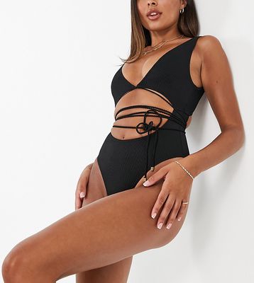 South Beach Exclusive cut out wrap around rib swimsuit in black