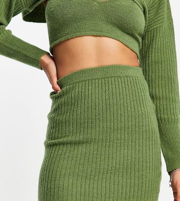 Reclaimed Vintage Inspired knitted skirt in soft khaki-Green