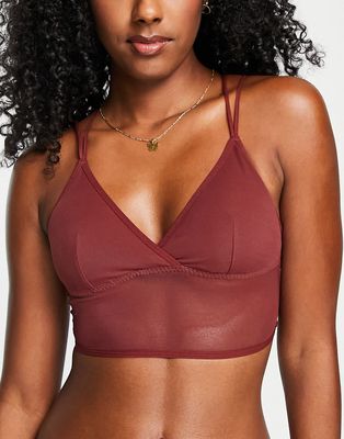 Gilly Hicks longline mesh bralette in burgundy - part of a set-Red