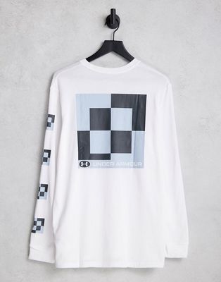Under Armour pixel logo long sleeve t-shirt in white