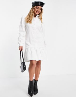 NA-KD corduroy mini dress with peplum edge in white