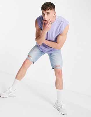 Topman oversized fit tank top with overdye in lilac-Purple