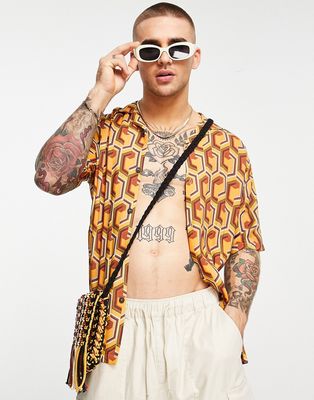 Pull & Bear broken geometric print shirt in orange