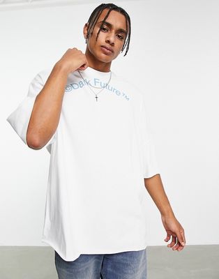 ASOS Dark Future extreme oversized t-shirt with raw edges and puff print neck logo in white