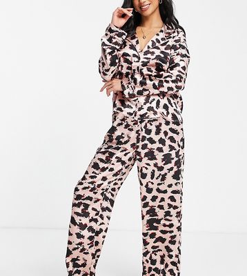Vero Moda Petite pajamas shirt and pant set in pink animal print-Multi