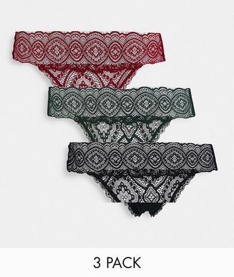 Gilly Hicks 3 pack vintage lace thongs in multi