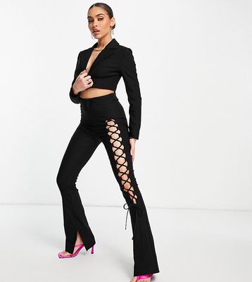 ASYOU lace up puddle tailored pants in black - part of a set