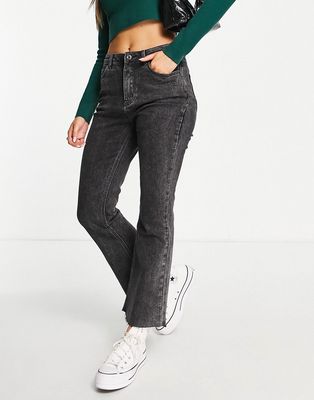 Urban Revivo flared jeans with raw edge in black