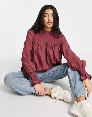 Urban Revivo shirred high neck blouse in red