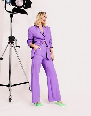 ASOS DESIGN relaxed wide leg flare suit pant in purple