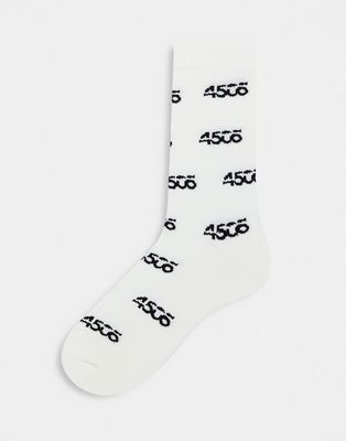 ASOS 4505 tube sock with monogram logo print-White