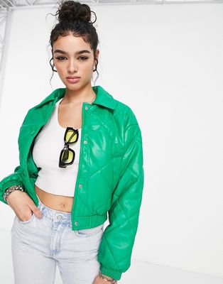 Bershka quilted bomber jacket in bright green
