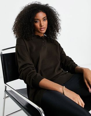 NA-KD oversized polo neck sweater in brown - part of a set