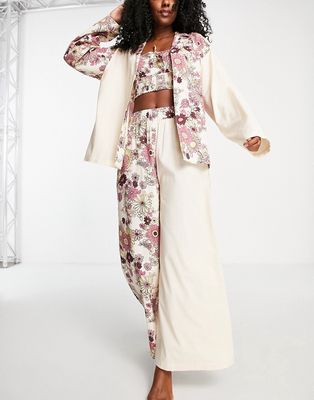 Topshop floral cami, shirt and pants pajama set-Multi