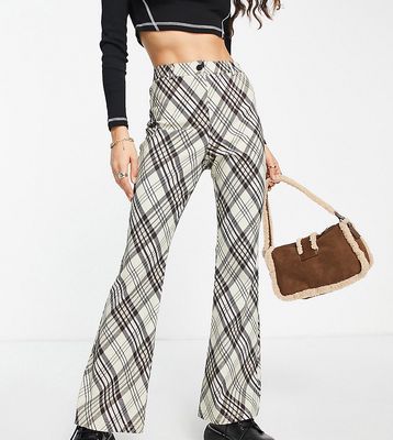 Topshop Petite highwaisted bengaline flared pants in green check