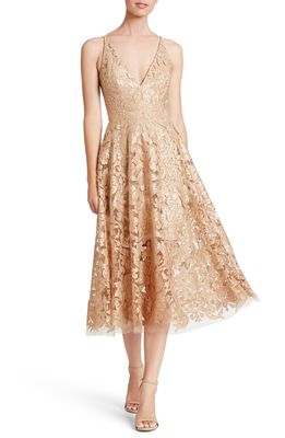 Dress the Population Blair Embellished Fit & Flare Dress in Gold/Nude