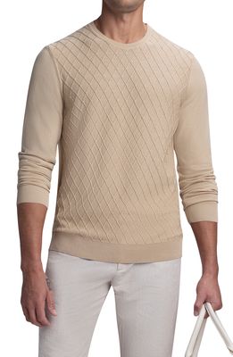 Bugatchi Diamond Stitch Cotton Crewneck Sweater in Beige