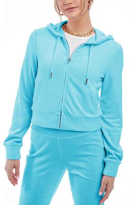 Juicy Couture Embellished Velour Zip Hoodie in Blue Crush