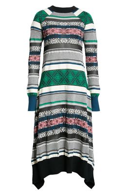 Sacai Jacquard Stripe Long Sleeve Midi Dress in Multi
