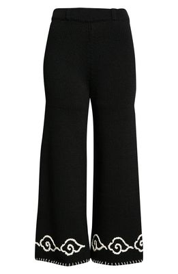 YanYan Women's Cloud Wide Leg Knit Organic Cotton Crop Pants in Black