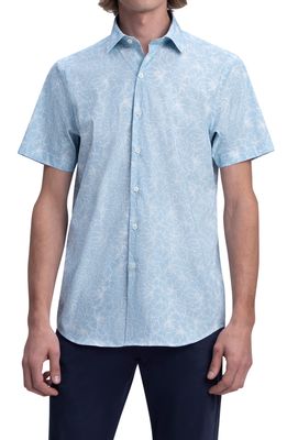 Bugatchi Shaped Fit Floral Short Sleeve Button-Up Shirt in Sky