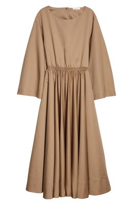 The Row Odette Long Sleeve Cotton & Silk Dress in Taupe