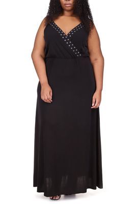 Michael Kors Grommet Detail Wrap Front Maxi Dress in Black