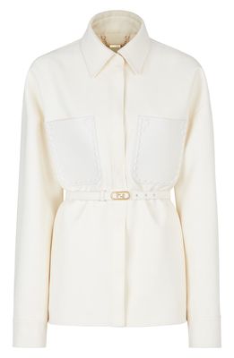 Fendi Go-To Belted Wool & Silk Jacket in White