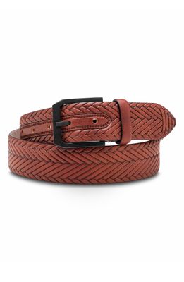Bosca Vesuvio Braid Embossed Leather Belt in Dk Brown