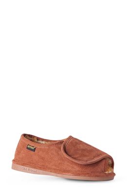 Old Friend Genuine Shearling Step-In Adjustable Slipper in Chestnut Leather