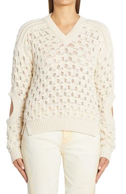 Stella McCartney Big Stitch Cutout Cotton Blend Sweater in 9200 Cream