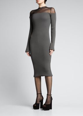 Ribbed Wool Illusion Midi Dress
