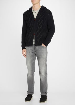 Men's Leather Cable-Knit Zip Hoodie