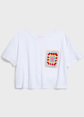 Girl's Crochet Pocket Cotton-Blend Tee, Size S-XL