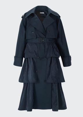 Tiered Ruffle Double-Breasted Trench Coat