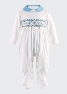 Boy's Hand-Smocked Embroidered Footie, Size 1-12M