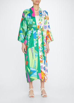 Geometria Belted Silk Kimono