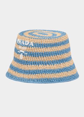 Logo Striped Raffia Bucket Hat