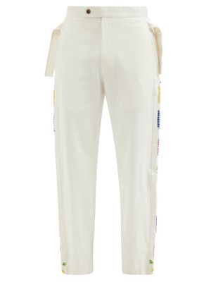 Bode - Beaded Side-tie Cotton Trousers - Mens - White