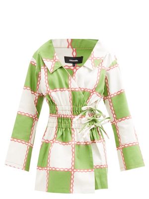 Ahluwalia - Jade Check-print Organic-cotton Denim Wrap Dress - Womens - Green Multi