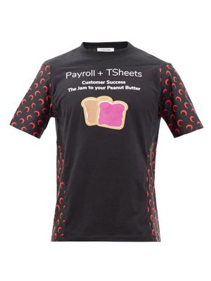 Marine Serre - Payroll Moon-print Panelled Cotton-jersey T-shirt - Mens - Black