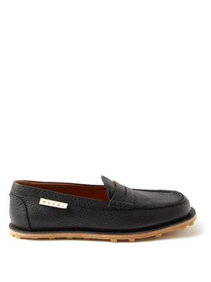 Marni - Logo-tab Grained-leather Penny Loafers - Mens - Black