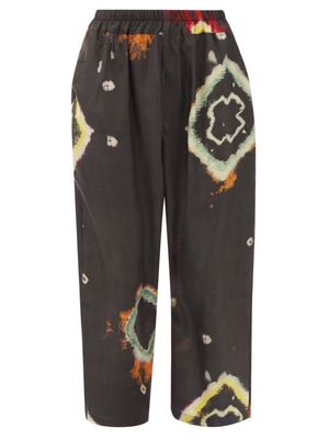 By Walid - Juan Tie-dye Cropped Silk Trousers - Womens - Black Print