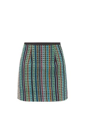 Marine Serre - Striped Cotton-terry Mini Skirt - Womens - Green Multi