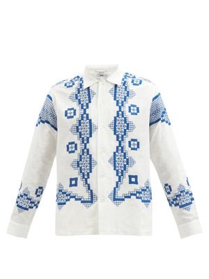 Bode - Mosaic-embroidered Linen-blend Shirt - Mens - White