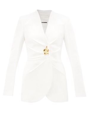 Jil Sander - Foliage-brooch Gathered-crepe Suit Jacket - Womens - White