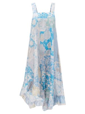 By Walid - Maggy Upcycled Floral-print Silk Midi Dress - Womens - Blue
