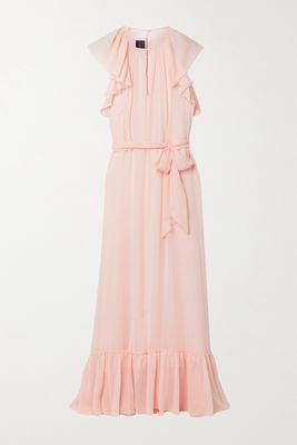 Monique Lhuillier - Belted Ruffled Silk-chiffon Gown - Pink